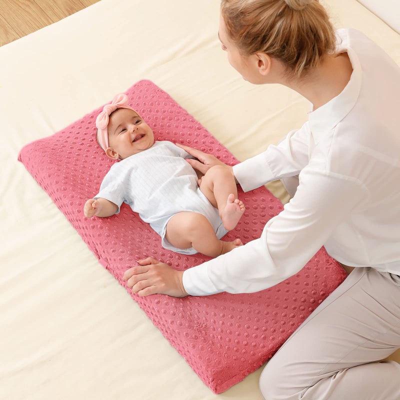 QUENESS Baby Changing Pad Cover, Super Soft Plush Dot Diaper Changing Table Covers for Baby Girls and Boys, Ultra Comfortable, Safe for Babies, Fit 32"/34'' x 16" Pad (Strawberry Red) - Image 3